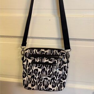 Baggallini Black and White Leopard Print Crossbody Shoulder Bag